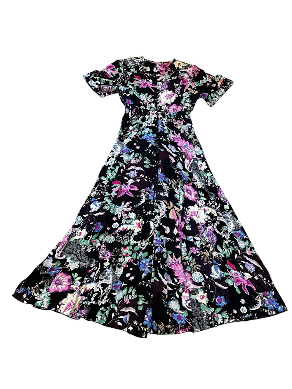 Black Multicolor Floral Maxi Dress Boho Flowy Summer Party Feminine - Picture 2 of 6